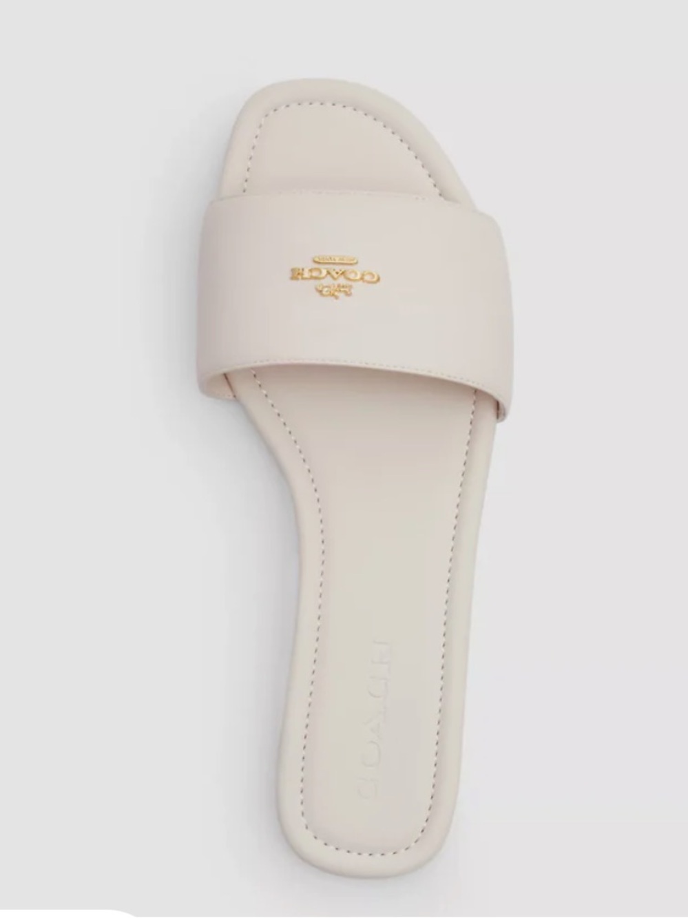 New Coach Cream Leather lock up signature Slide with Gold Logo
